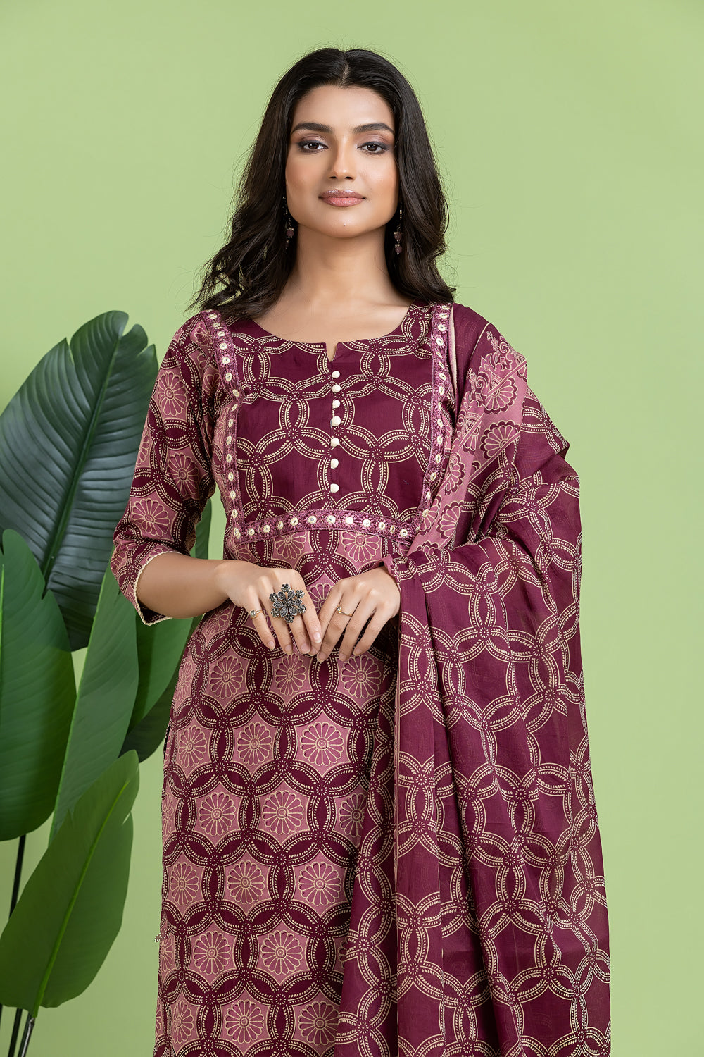 Purple & Pink Embroidered Kurta With Pant & Dupatta