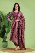 Purple & Pink Embroidered Kurta With Pant & Dupatta