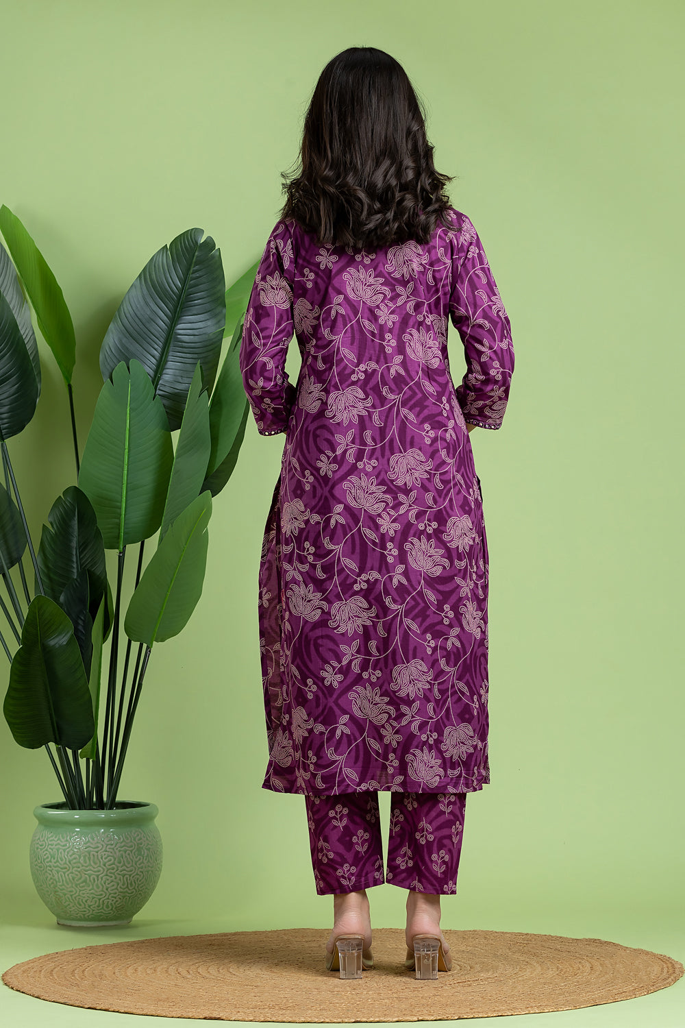 Purple Embroidered Kurta With Pant & Dupatta
