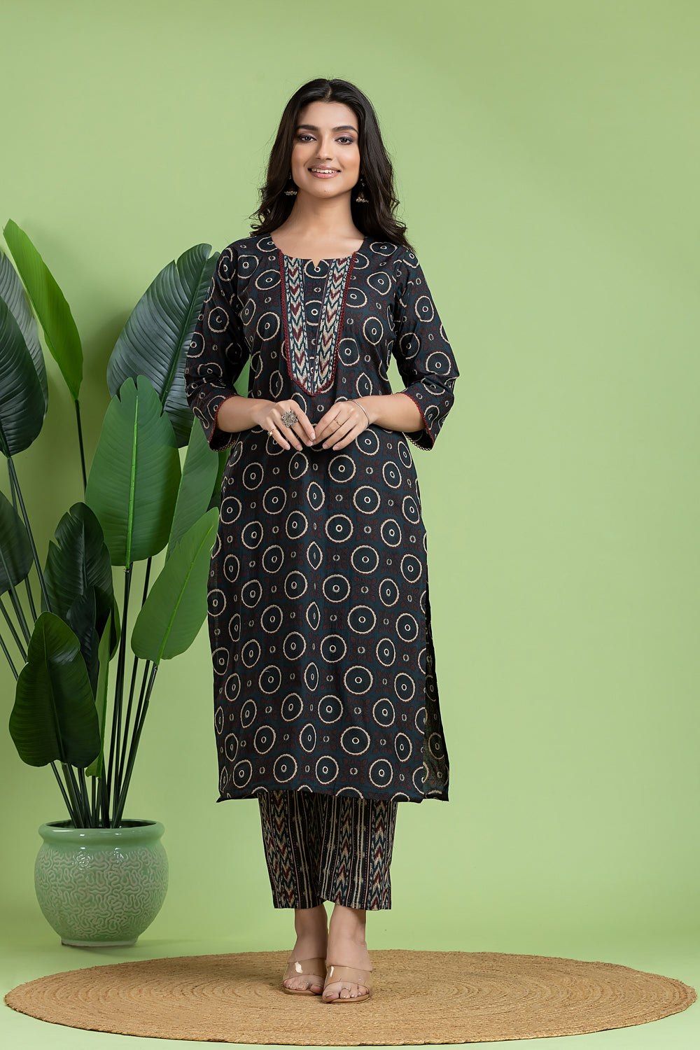 Blue Floral Print Kurta With Pant & Dupatta
