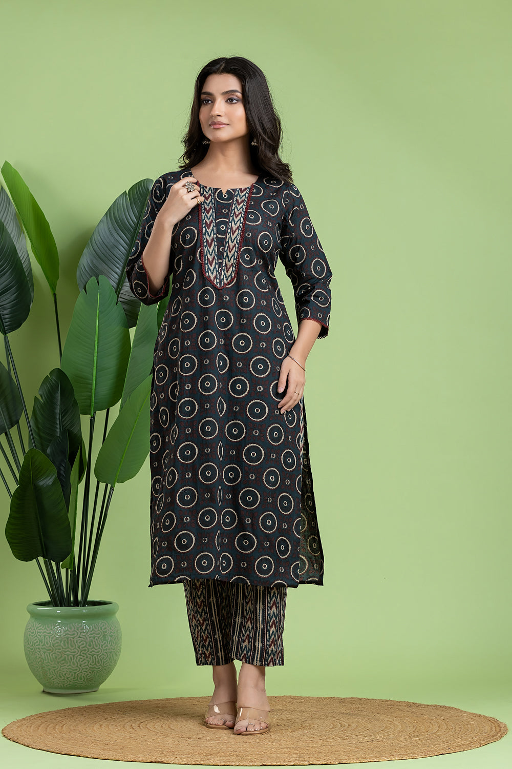 Blue Floral Print Kurta With Pant & Dupatta