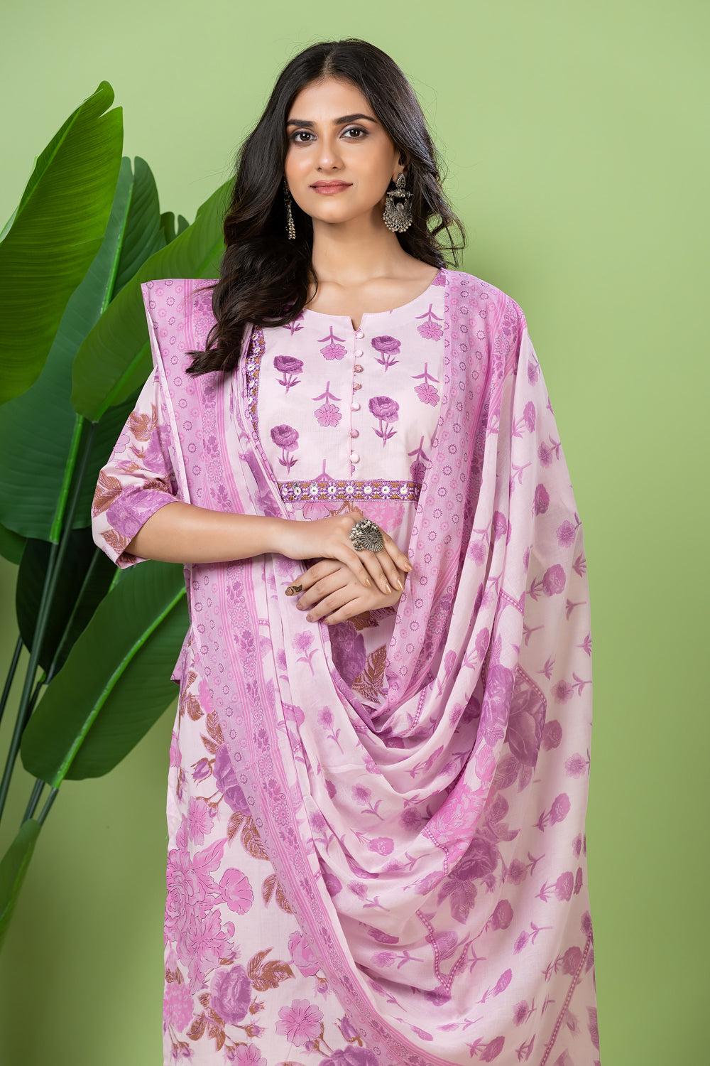 Lavender Embroidered Kurta With Pant & Dupatta