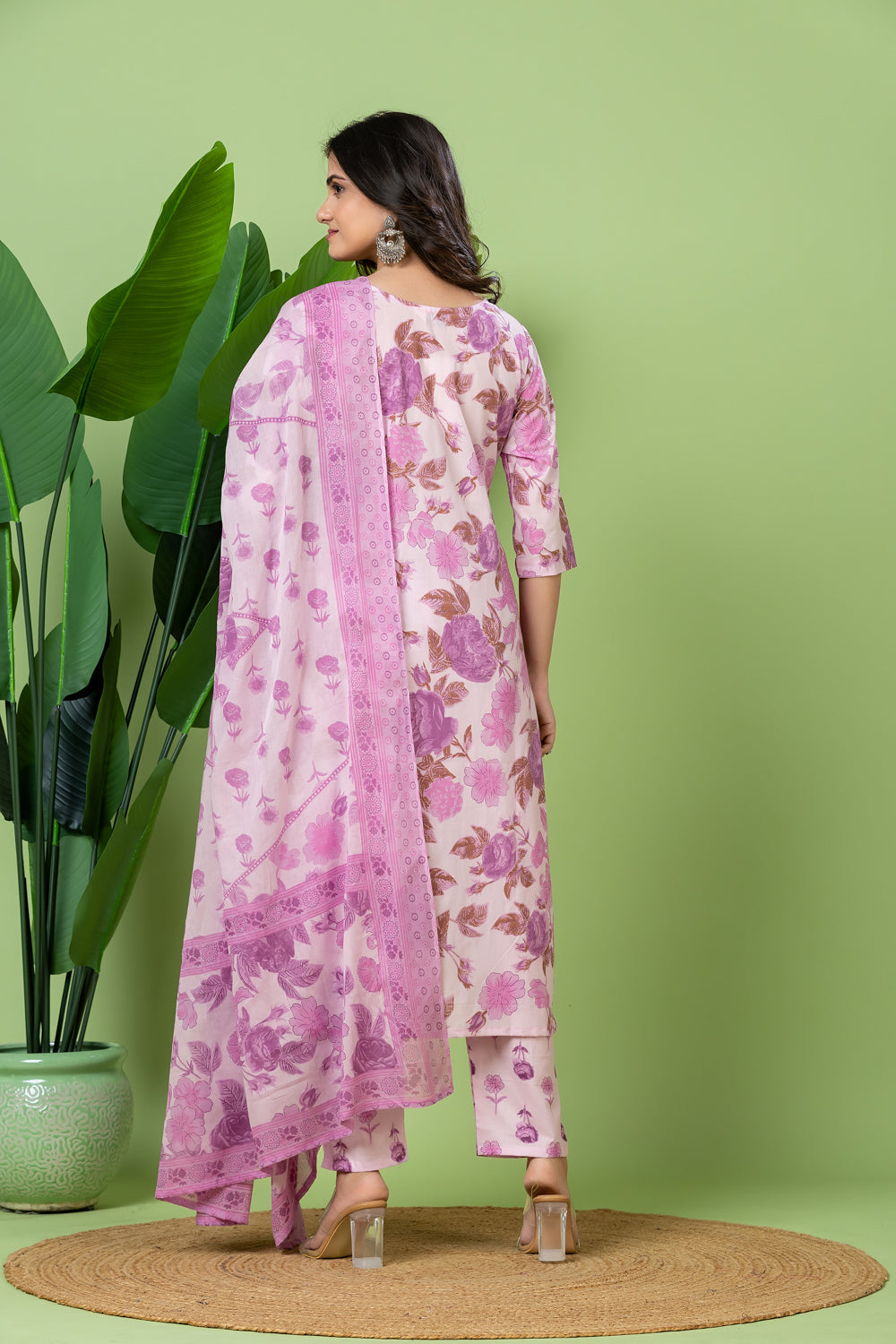 Lavender Embroidered Kurta With Pant & Dupatta