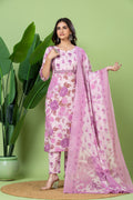 Lavender Embroidered Kurta With Pant & Dupatta