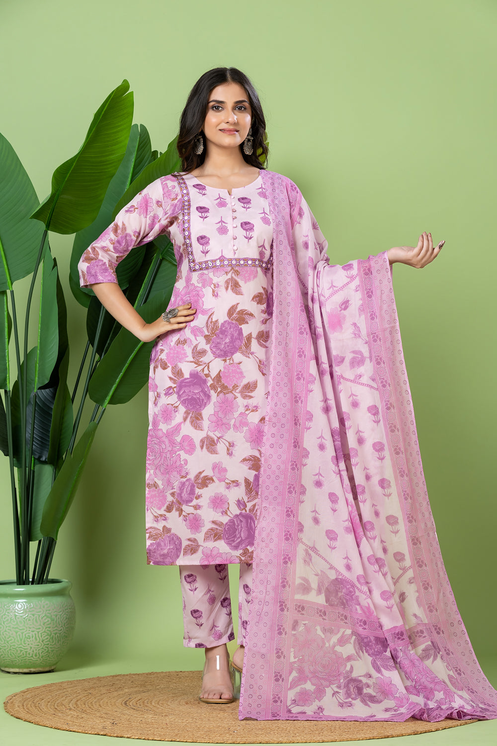 Lavender Embroidered Kurta With Pant & Dupatta