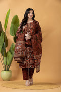 Rust Tribal Motif Embroidered Kurta With Pant & Dupatta
