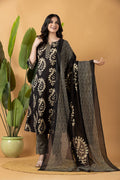 Black Embroidered A-Line Kurta With Pant & Dupatta