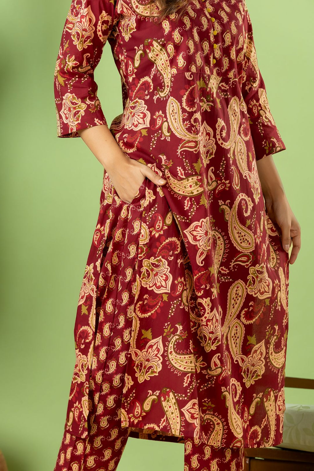 Red Purple Paisley Print Kurta With Pant & Dupatta