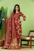 Red Purple Paisley Print Kurta With Pant & Dupatta