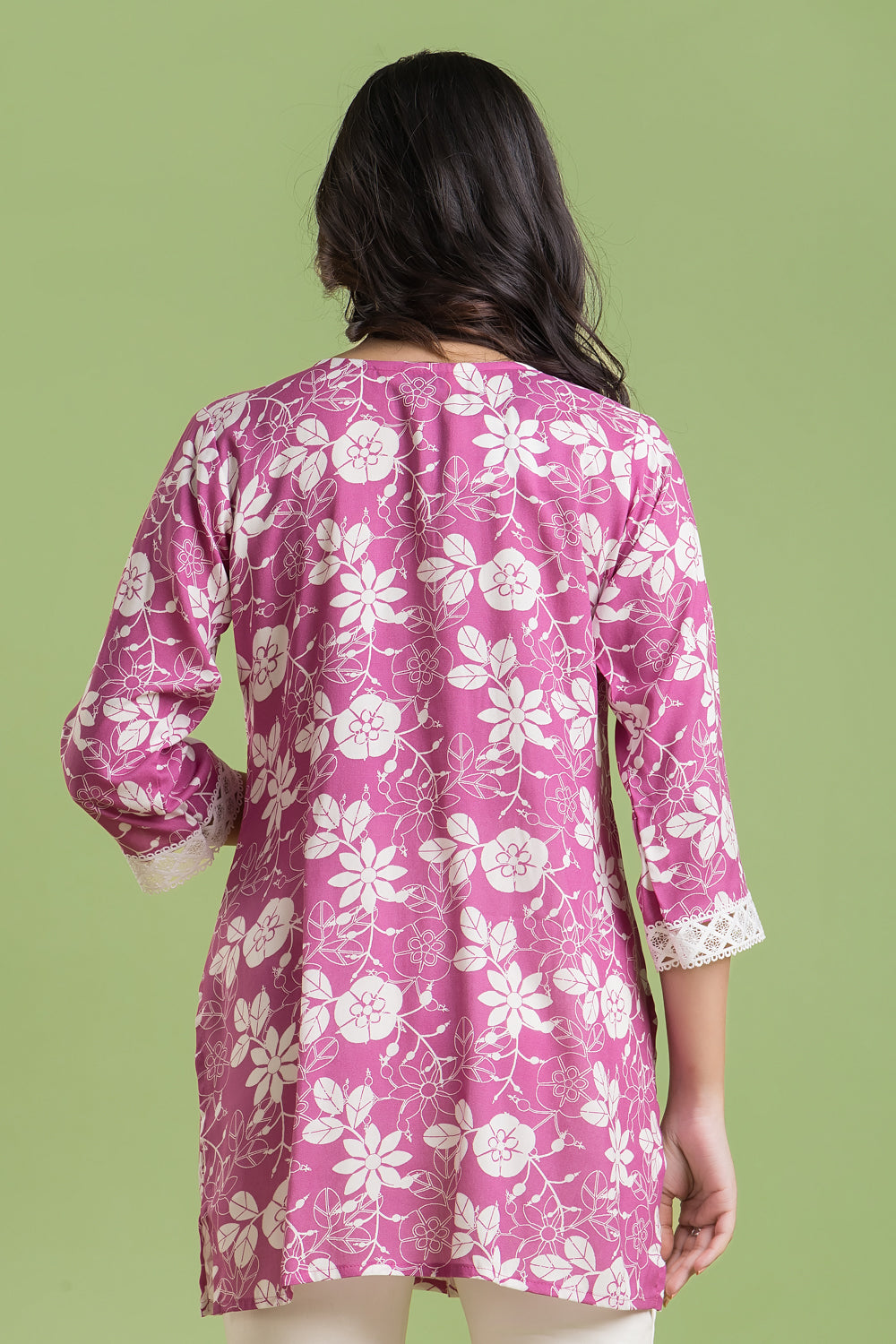 Magenta Pink Floral Print Short Kurta