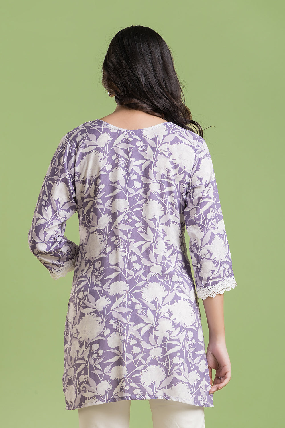 Lavender Floral Print Short Kurta