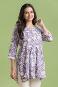 Lavender Floral Print Short Kurta