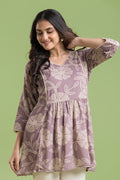 Lilac Floral Print Short Kurta