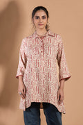 Beige & Red Geometric Print Short Kurta