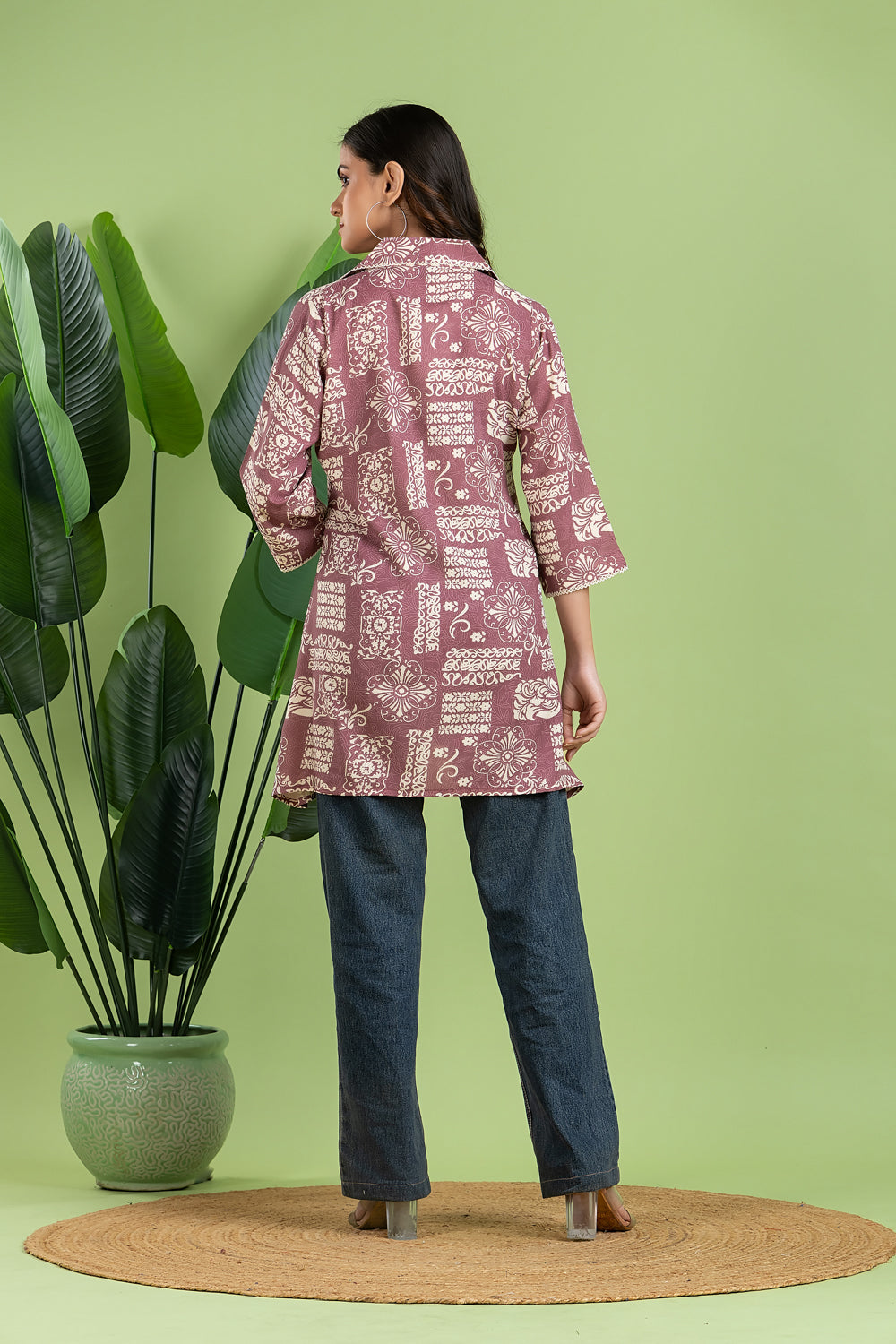 Mauve Floral Print Short Kurta