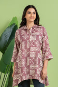Mauve Floral Print Short Kurta
