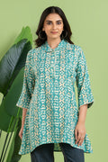 Aqua Blue Geometric Print Short Kurta