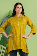 Lime Green Geometric Print Short Kurta