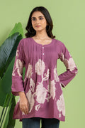 Purple Floral Print Pleated Short Kurta