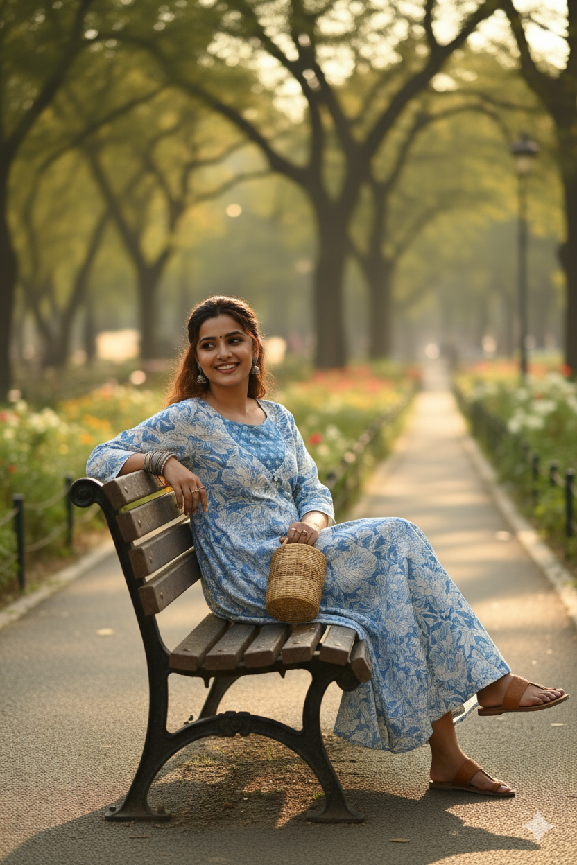 Sky Blue Abstract Floral Print Flared Dress