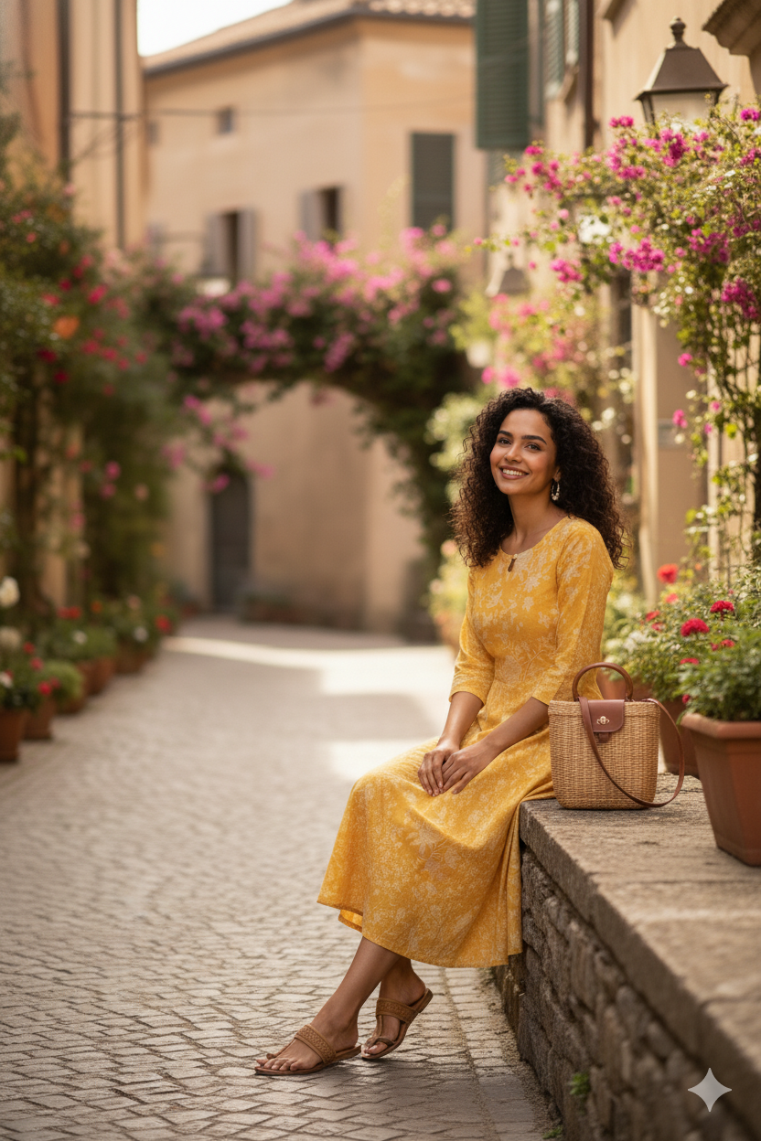 Yellow Floral Print Flared Dress