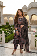 Black & Maroon Embroidered Anarkali Kurta With Pant & Dupatta