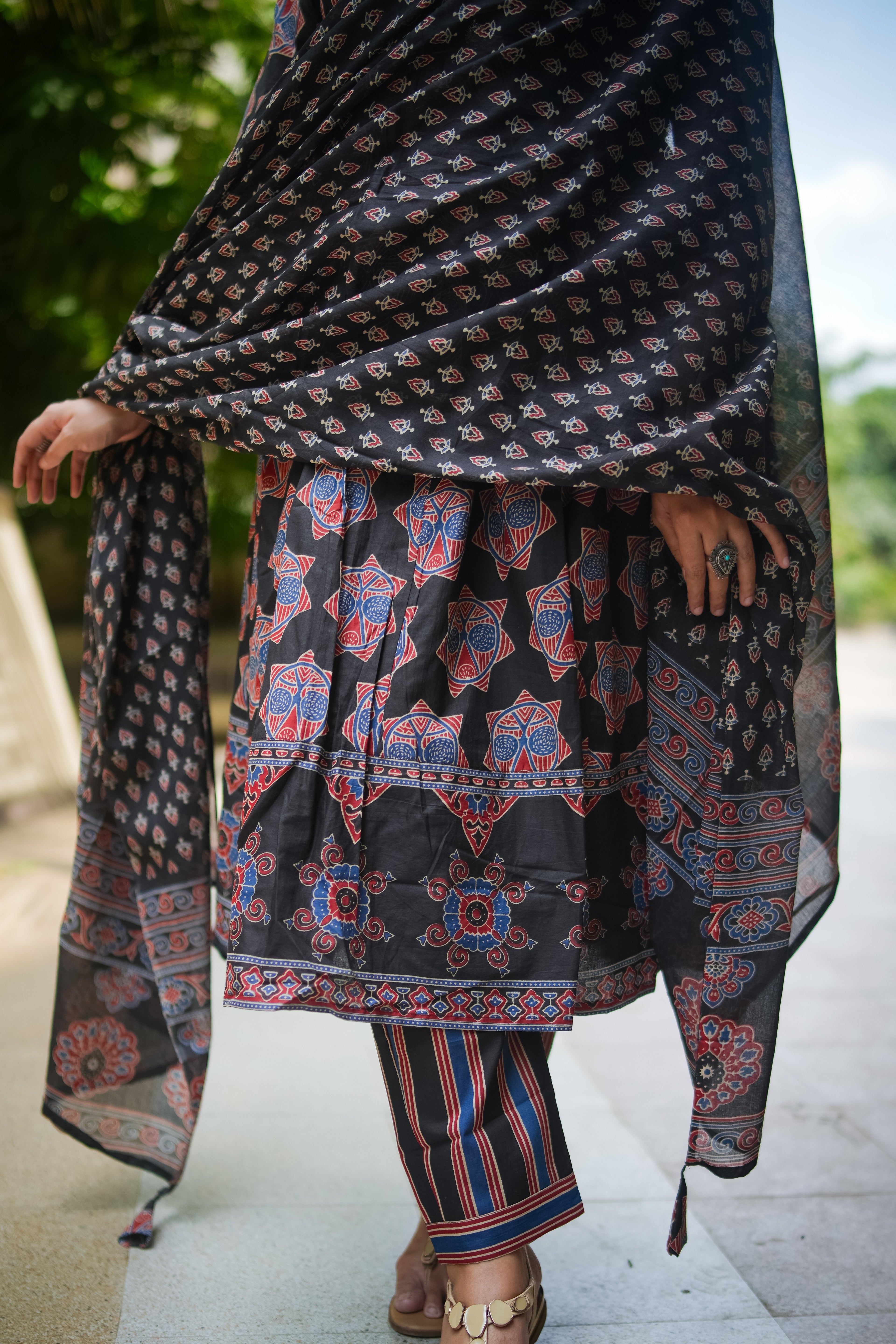 Black & Maroon Embroidered Anarkali Kurta With Pant & Dupatta