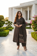 Black & Red Floral Embroidered Anarkali Kurta With Pant & Dupatta