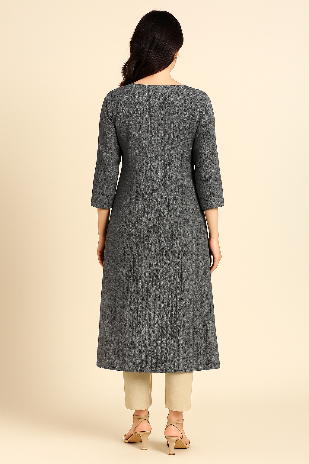 Grey Floral Embroidered Straight Kurta